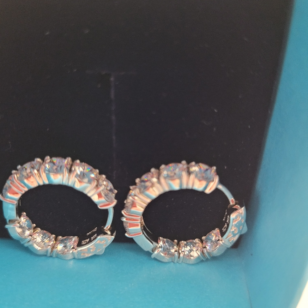 7.00 ct. t.w. CZ Inside-Outside Hoop Earrings in Sterling Silver. 7/8 - Picture 6 of 6